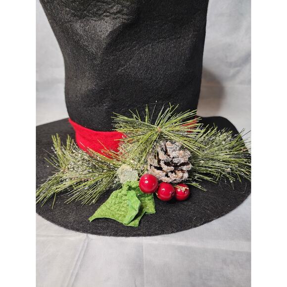 Christmas Tree Topper Hat Black Velvet Red Berry Pine Cone Frosted Centerpiece - Picture 3 of 10